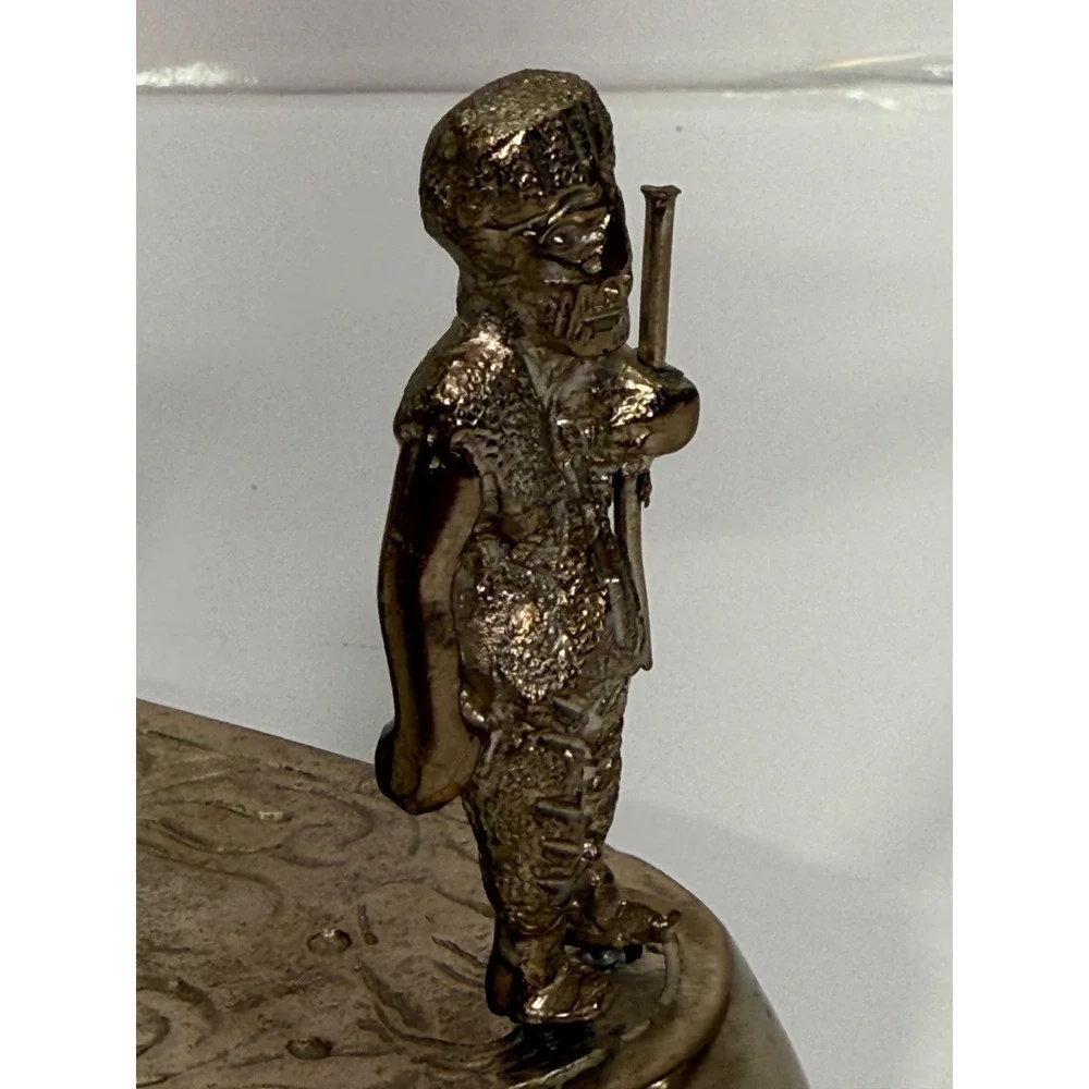 Vintage Silver Tone Metal Camel and Handler Figurine Statue on Decorative Base